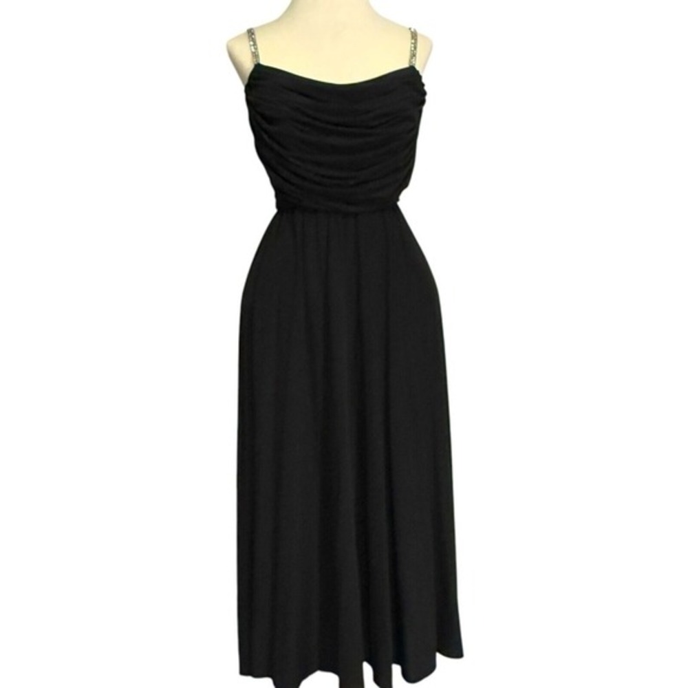 VTG 90's Rimini Black Maxi Dress Rhinestone Strap Evening‎ Party Cocktail
